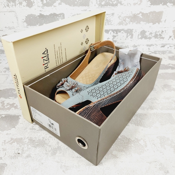 New Patrizia Spring Step Slingback Blue Floral Laser Cut Peep Toe Sandals i589 - Picture 13 of 15